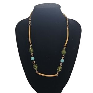 Vintage Sarah Coventry Jade Turquoise Bead Gold tone Choker Necklace